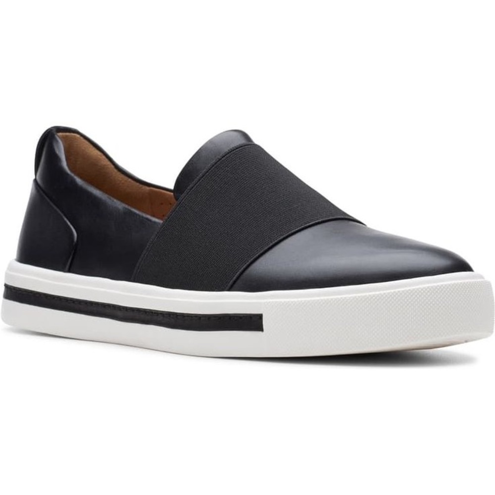 NWT Clark’s Un Maui Step Black Leather Slip On Flats Contoured Comfort